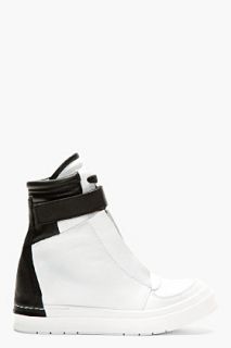 Ca By Cinzia Araia White And Black Hidden Wedge New Skin Velcro Sneakers