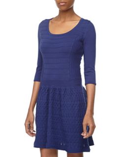 Three Quarter Fitted Knit Dress, Navy