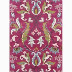 Hand tufted Mandara Pink Floral Wool Rug (9 X 13)