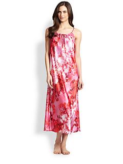 Oscar de la Renta Sleepwear Floral Print Silk Satin Nightgown   Pink Floral