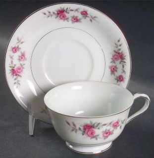 Kyoto Rose Garland Footed Cup & Saucer Set, Fine China Dinnerware   Pink Roses,G