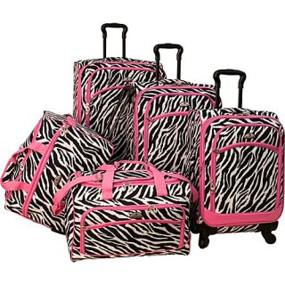 Animal Print 5 Piece Spinner Luggage Zebra Pink   American Flyer