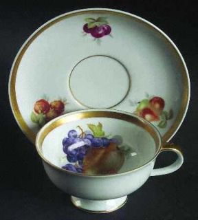 Jaeger Orchard Footed Cup & Saucer Set, Fine China Dinnerware   Fruits& Nuts,Pur