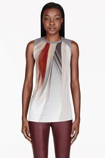 Helmut Lang White And Grey Draped Abstract Tank Top
