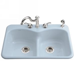 Kohler K 6626 2 6 LANGLADE Langlade Smart Divide Kitchen Sink  2 Hole Faucet Dri