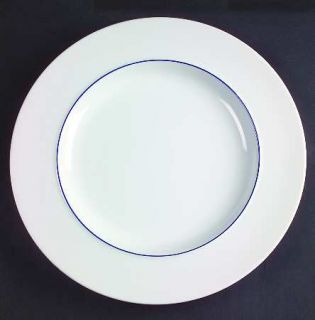 Crate & Barrel China Epoch Blue Line Dinner Plate, Fine China Dinnerware   White