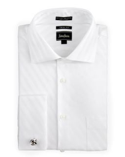 Tonal Stripe Trim Fit Dress Shirt, White