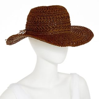 Scala Floppy Crochet Straw Hat, Chocolate (Brown), Womens