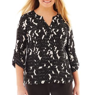 Worthington 3/4 Sleeve Woven Top   Plus, Stealthy2