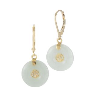 14K Gold Over Sterling Silver Round Jade Drop Earrings, Womens
