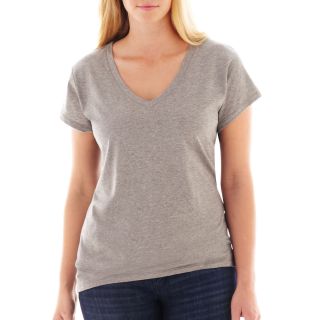 A.N.A Short Sleeve Essential V Neck Tee   Plus, Grey, Womens