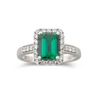 Sterling Silver Lab Created Emerald & White Sapphire Ring, Womens
