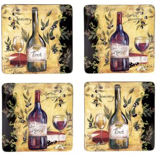 Wine & Cheese Party Set of 4 Earthenware Square Dinner Plates