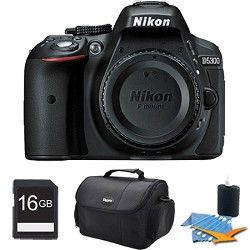 Nikon D5300 DX Format Digital 24.2 MP SLR Body (Black) Plus 16 GB Memory Card Bu