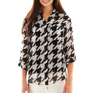 Decree Long Sleeve Button Front Shirt, B/w Houndstooth