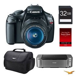 Canon EOS T3 Black DSLR Camera 18 55mm Lens 32GB, Printer Bundle
