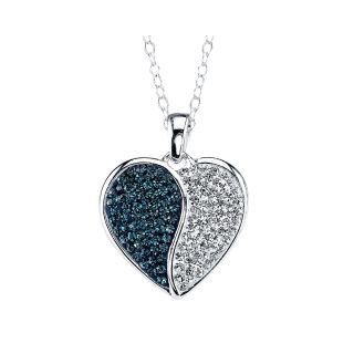 Bridge Jewelry Pure Silver Plated Blue & Clear Crystal Yin Yang Heart Pendant