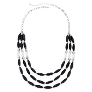 MIXIT Silver Tone Black and White 3 Row Bib Necklace