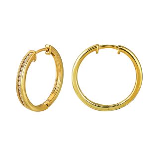 Closeout 14K Gold Over Silver 1/4 CT. T.W. Diamond Hoop Earrings, Yellow,