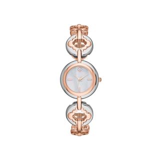 Womens Mother of Pearl Crystal Accent Bracelet Watch, Slv/rose