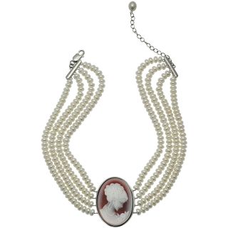 Cultured Freshwater Pearl & Red Cameo Necklace, Womens