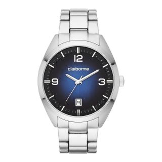 CLAIBORNE Mens Round Blue Dial Stainless Steel Watch