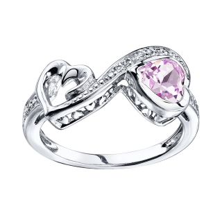 Love Grows Lab Created Pink Sapphire & White Topaz Heart Ring, Womens