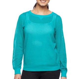 Xersion Open Work Sweatshirt   Tall, Turquoise Passion, Womens