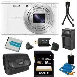 Sony DSC WX350/W White Digital Camera 16GB Bundle