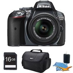 Nikon D5300 DX Format Digital SLR Kit (Grey) w/ 18 55mm DX VR II Lens 16GB Bundl