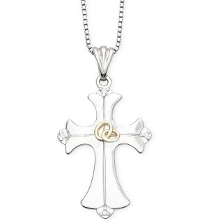 Precious Moments Two Tone Sterling Silver Cross Pendant, Womens