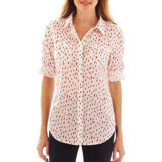 St. Johns Bay St. John s Bay Roll Sleeve Campshirt, Coral Dot Print