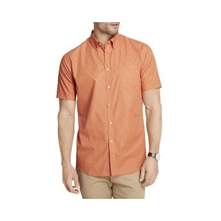 Van Heusen Short Sleeve No Iron Button Front Shirt, Orange, Mens