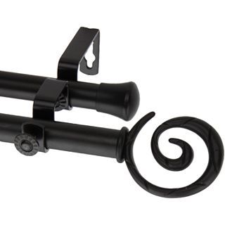 ROD DESYNE Double Curtain Rod with Spiral Finials, Black