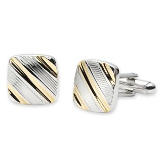 Diagonal Lined Square Cuff Links, Slv/gld, Mens