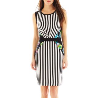 Sleeveless Striped Dress, Blk/wht/mlti