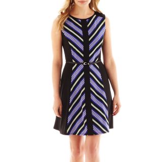 Luxology Belted Fit and Flare Dress   Petite, Cobalt Combo