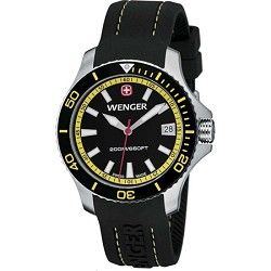 Wenger Ladies Sea Force Swiss Watch   Black and Yellow Dial/Black Silicone Stra