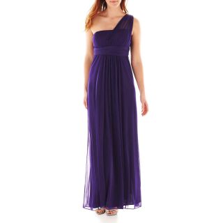 Jump Apparel Blu Sage One Shoulder Shirred Gown, Purple
