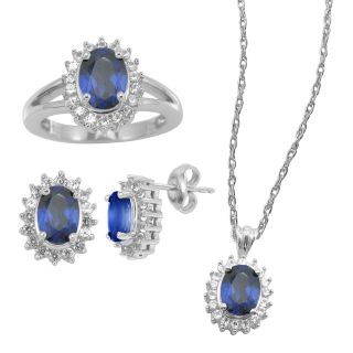 Lab Created Blue & White Sapphire 3 pc. Oval Jewelry Set, Womens