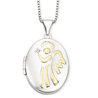 Precious Moments Two Tone Sterling Silver Angel Locket, Womens
