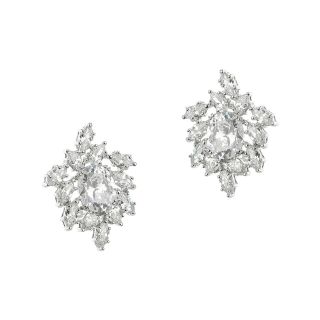 CZ by Kenneth Jay Lane Silver Plated Freeform Cluster Earrings, Womens