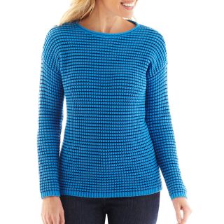 LIZ CLAIBORNE Long Sleeve Striped Crewneck Sweater   Talls, Blue, Womens
