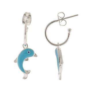 Bridge Jewelry Silver Plated Blue Dolphin Charm Hoop Earrings