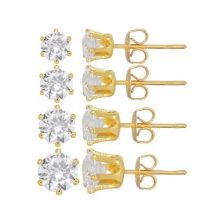 Bridge Jewelry Cubic Zirconia Set of 4 Boxed Stud Earrings 18K Gold Plated