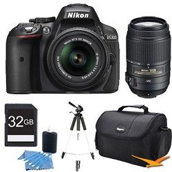 Nikon D5300 DX Format Digital SLR Kit (Black) w/ 18 55mm DX & 55 300mm VR Lens B