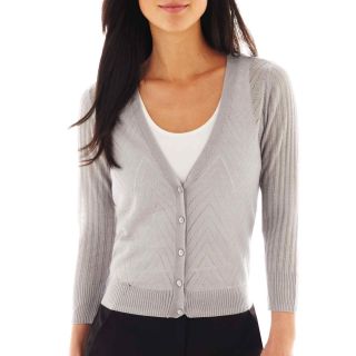 Worthington 3/4 Sleeve Cable Knit Cardigan Sweater, Grey, Womens