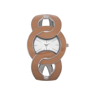Womens Quilted Link Bangle Bracelet Watch, Natural