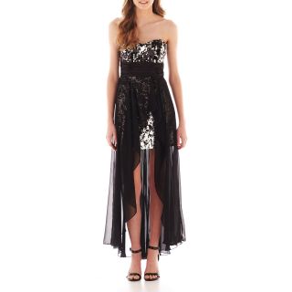 Speechless Strapless Sweetheart Neck Sequined High Low Dress, Black/Silver