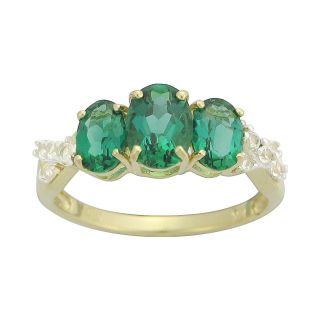 10K Yellow Gold Lab Created Emerald & White Sapphire Ring, Womens
